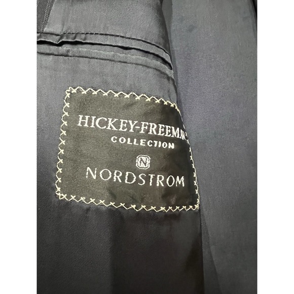 Hickey Freeman Nordstrom Mens‎ Jacket Coat Suit 46 Oakbrook Blue Pinstriped Wool - Picture 9 of 11